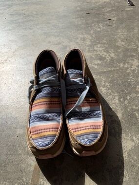 Ariat Tan Ankle Boots with Multicolor Striped Textile Vamp